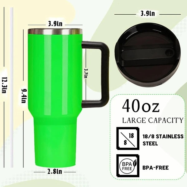 40 Oz Tumbler With Handle And Straw Lid, Insulated Stainless Steel Double Wall Spill Proof Water Bottle Travel Mug