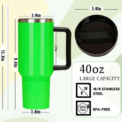 40 Oz Tumbler With Handle And Straw Lid, Insulated Stainless Steel Double Wall Spill Proof Water Bottle Travel Mug