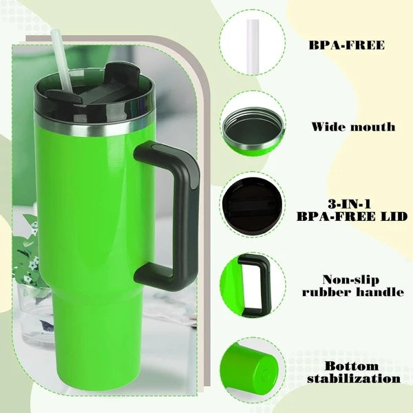 40 Oz Tumbler With Handle And Straw Lid, Insulated Stainless Steel Double Wall Spill Proof Water Bottle Travel Mug